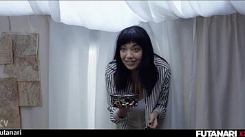 Hot milf's puck stretched wide by futa trans girl's magic growing cock creampie finish