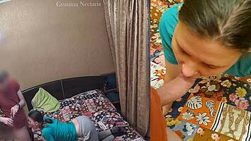 real russian couple's raw bedroom blowjob caught on dual cameras
