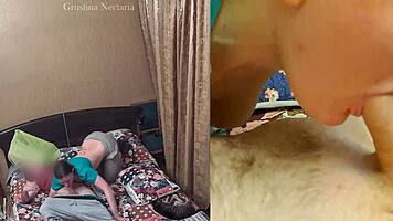 real russian couple's raw bedroom blowjob caught on dual cameras