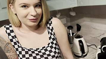 Cheating blonde girlfriend bent over doggystyle fucked rough