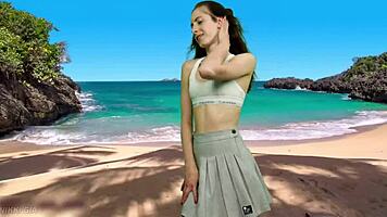 No Panties Teen's Wet Pussy Exposed By Wild Beach Wind Gust!