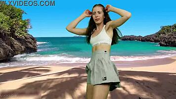 No Panties Teen's Wet Pussy Exposed By Wild Beach Wind Gust!