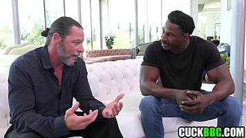 Cuckold husband watches black buddy doggystyle petite blonde wife