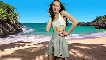 No Panties Teen's Wet Pussy Exposed By Wild Beach Wind Gust!