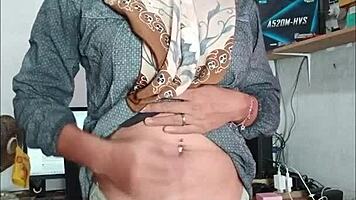 Hijab ladyboy strokes huge cock solo till explosive cum