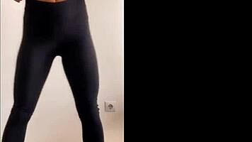 Young amateur fitness girl Mvivien strips leggings during workout