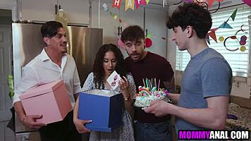 brunette stepmom ass ravaged by three guys in wild gangbang