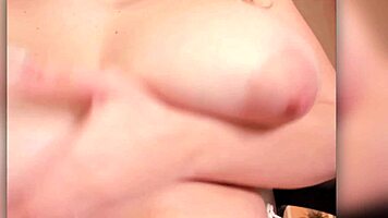 Drooling Brunette Mouth and Big Tits Jerk Black Cock