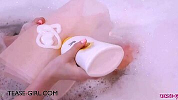 hey check gorgeous brunette milf relaxing soaking in hot bath