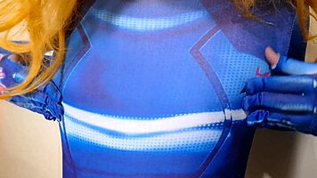 trans samus slaps soft tits with bbc dildo while lactating puffy nipples