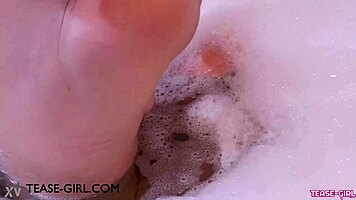 hey check gorgeous brunette milf relaxing soaking in hot bath