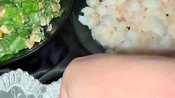 exotic arab babe's weird food play in los angeles