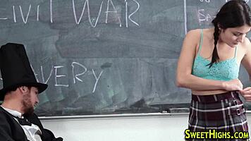 my uniform teen gets drenched in hot sticky spunk on the desk