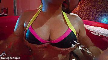 underwater clothed lingerie titjob cumming in wet panties