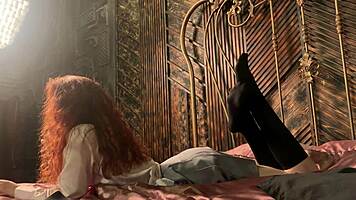 bold nude cosplay reveal petite redhead backstage erotic poses