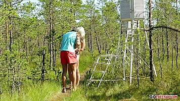 Fucking blonde teen ass deep in lush forest outdoors hd