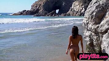 petite mexican babe strips beachside flaunting wet big ass