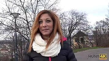 hunt4k. sexy redhead cheats on dumb hubby for cash pov blowjob