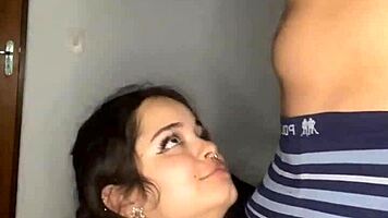 Debora Mendes, intense deepthroat on Wellington's huge cock then rides doggy finish?