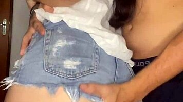 Debora Mendes, intense deepthroat on Wellington's huge cock then rides doggy finish?