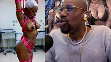 Tight ebony baddie bound in ropes takes anal with jiggly ass drooling