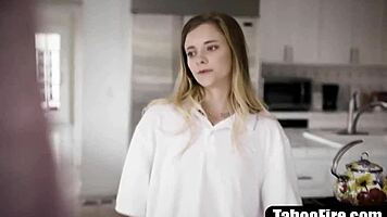 blonde teen deepthroats stepdaddy's monster cock after mommy vanishes