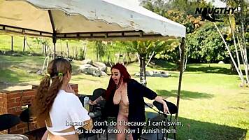 😏 curvy colombian milf and latina teen sluts lick fat asses poolside lesbian threesome