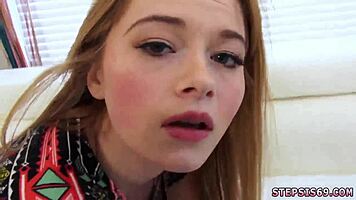 tits out glasses girl gives hardcore classroom blowjob to crush