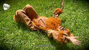 natgio lion leopard mix plays wild sensual lesbian game outdoors flashing shaved pussies