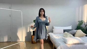 Korean babe's intimate room day swaps sexy outfits teasingly
