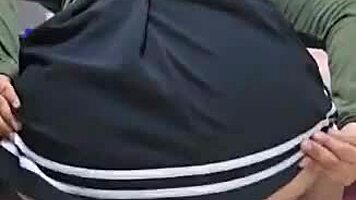 Latina bounces juicy ass on giant dildo