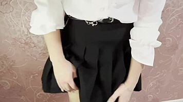 petite cutie rubs hard cock over her dripping wet pussy!