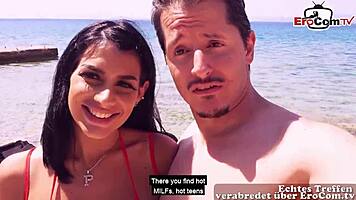 German tourist picks up two horny latinas for beach ffm pov threesome