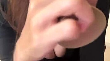 jerking off blasts hot load all over busty milf's milky natural tits