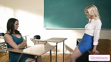 Dominant teacher commands milf to lick pussy submissively