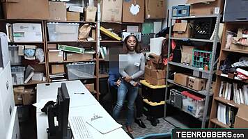 Ebony teen caught shoplifting punished by sucking massive cock