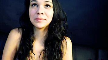 Petite brunette coed SABRINA SUCKS deep, RIDES hard and rims ass greedily before facial cumshot!