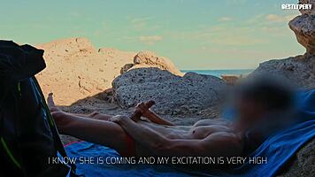 handjob slut flashes beach dick for topless babe