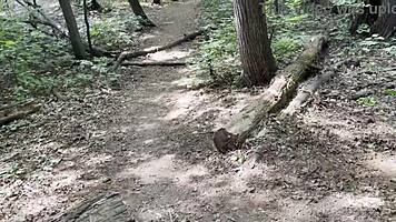 russian petite milf stranger offers creampie in forest skirt hike 🌳🍆