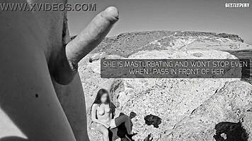 handjob slut flashes beach dick for topless babe