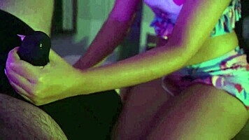 Petite latina cutie strokes handjob over her sexy underwear teasing orgasm!