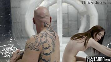 petite redhead beauty gets knocked up hard by mature stud in pod