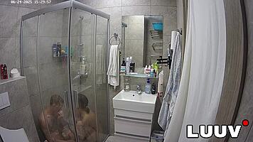 Kareflore and abbadon flash tits in voyeur shower for reality fans