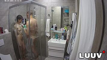 Kareflore and abbadon flash tits in voyeur shower for reality fans