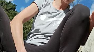 Sexy blonde valemer flashes horny strangers outdoors wildly!