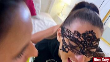 Pov petite brunette loses control deepthroating monster cock cumshot