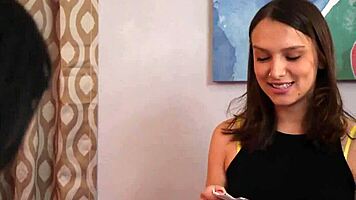 brunette lesbian dives straight into hairy pussy munch