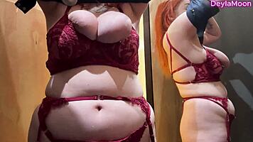 Real wife risks huge tits pussy fuck in public changing room