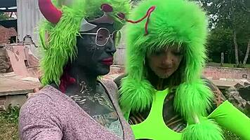 OMG Adorable Inked Goth Rides Massive Dildo in Punk Outfit!