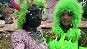 OMG Adorable Inked Goth Rides Massive Dildo in Punk Outfit!